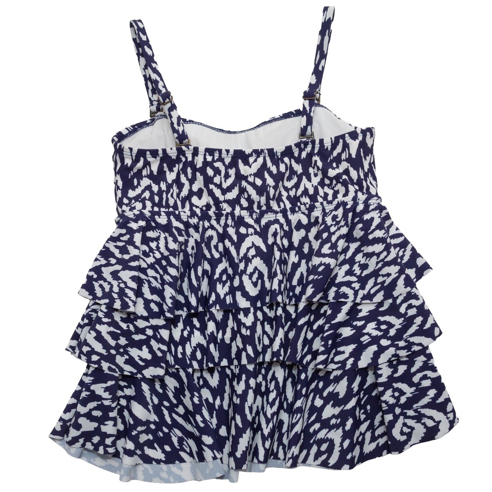 Island Escape Tankini Swim Top Womens 6 Navy White NWT Ruffle Waist Minimizer - Picture 6 of 8